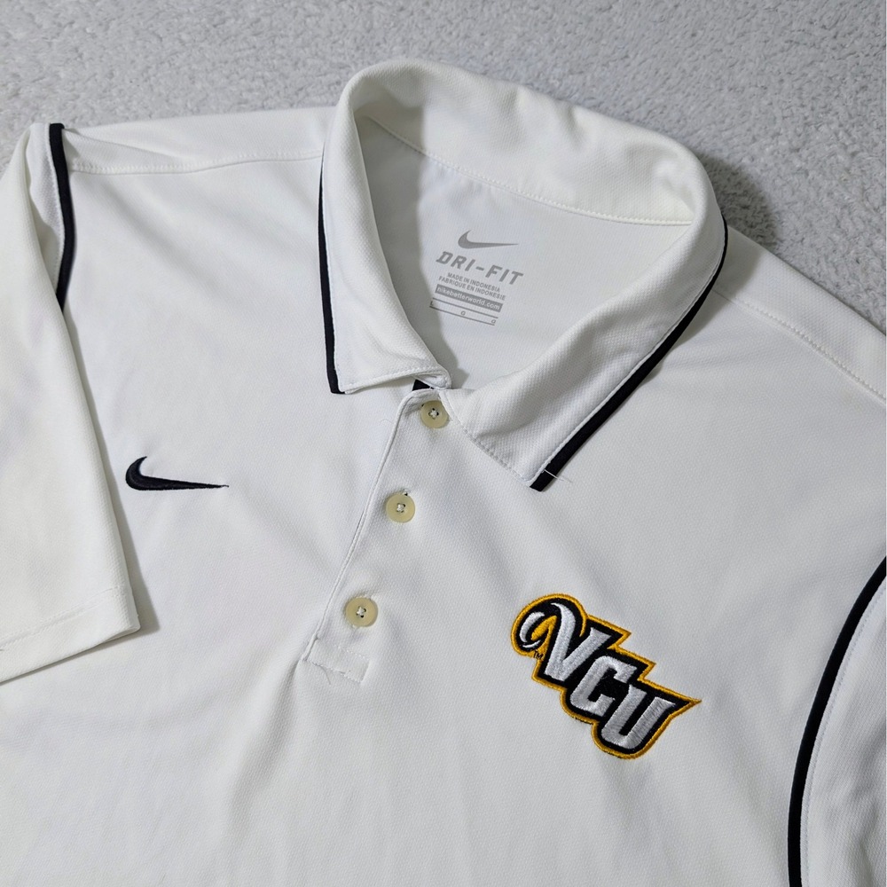 Nike Polo Mens L White VCU Rams Dri-FIT Short Sleeve Collegiate Shirt‎